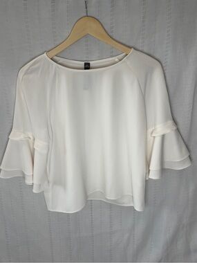 Design Lab by Lord & Taylor Cream Layered Ruffle Sleeve Blouse